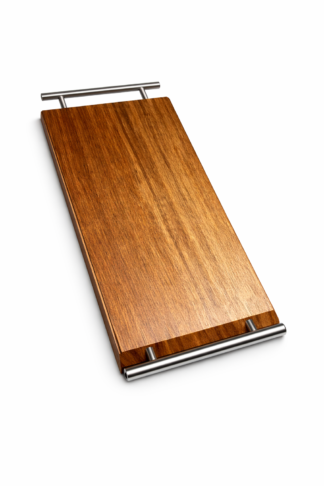 Kiaat Tray 45cm x 20cm with Stainless Steel Barrel Handles