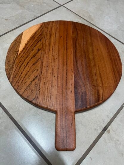 Teak 33cm round pizza paddle board with handle